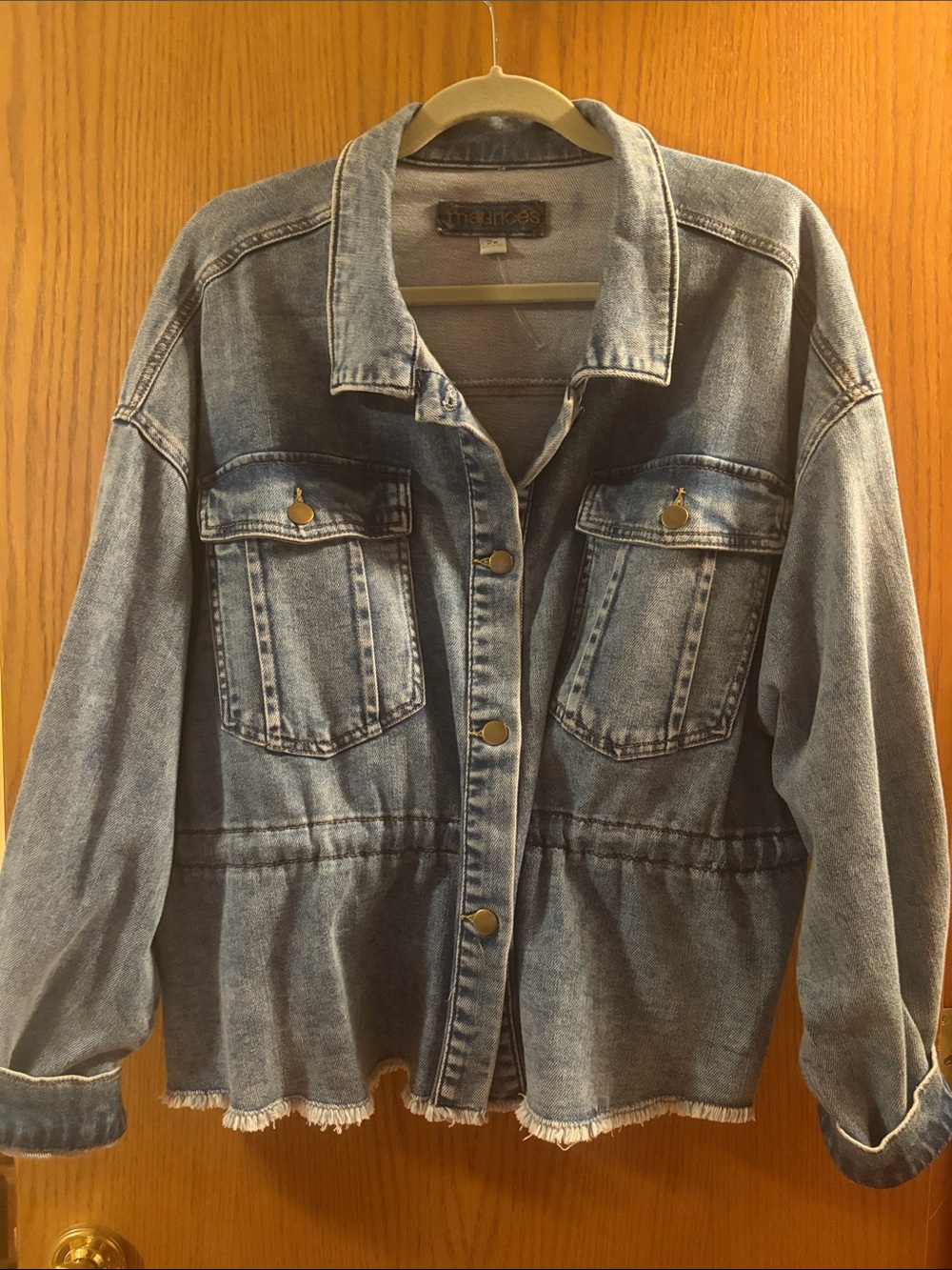 Maurices Light Blue Denim Jacket with Peplum Hem